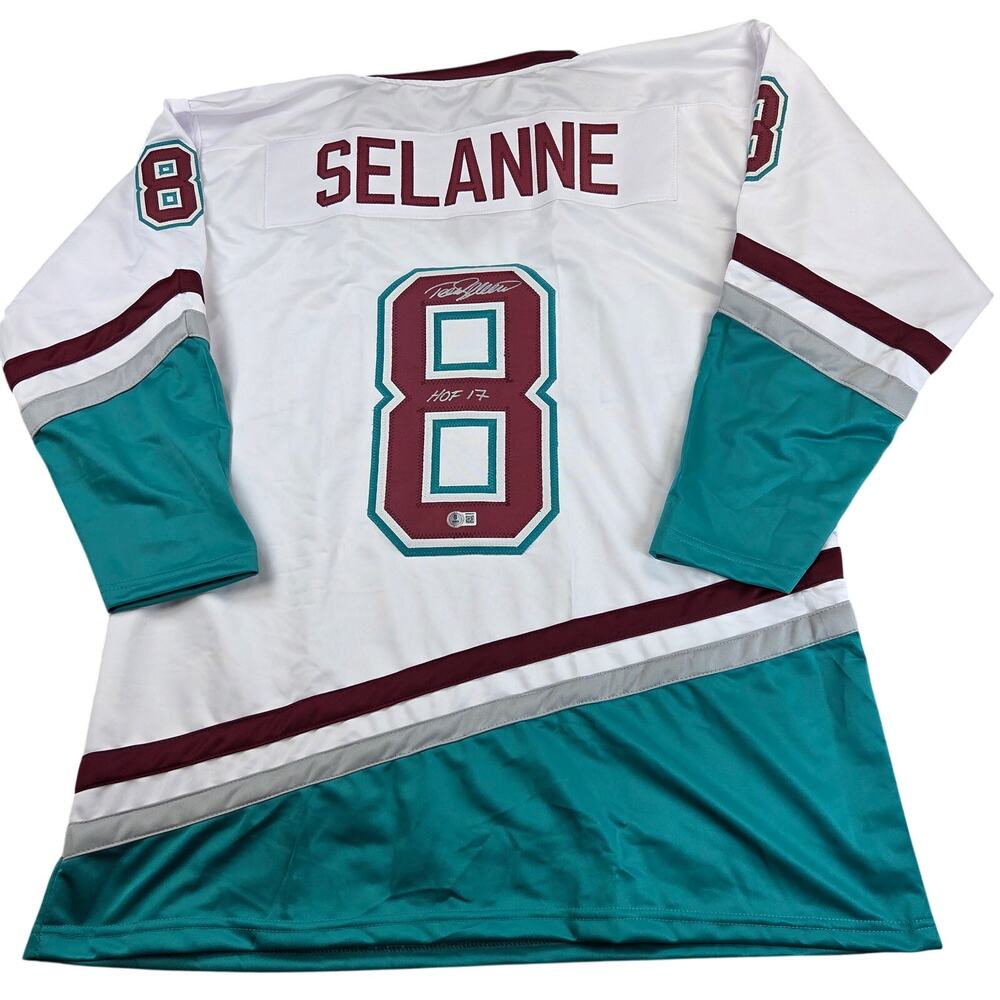 Teemu Selanne Signed Anaheim Ducks Custom Jersey HOF 17 BAS Witness Certified